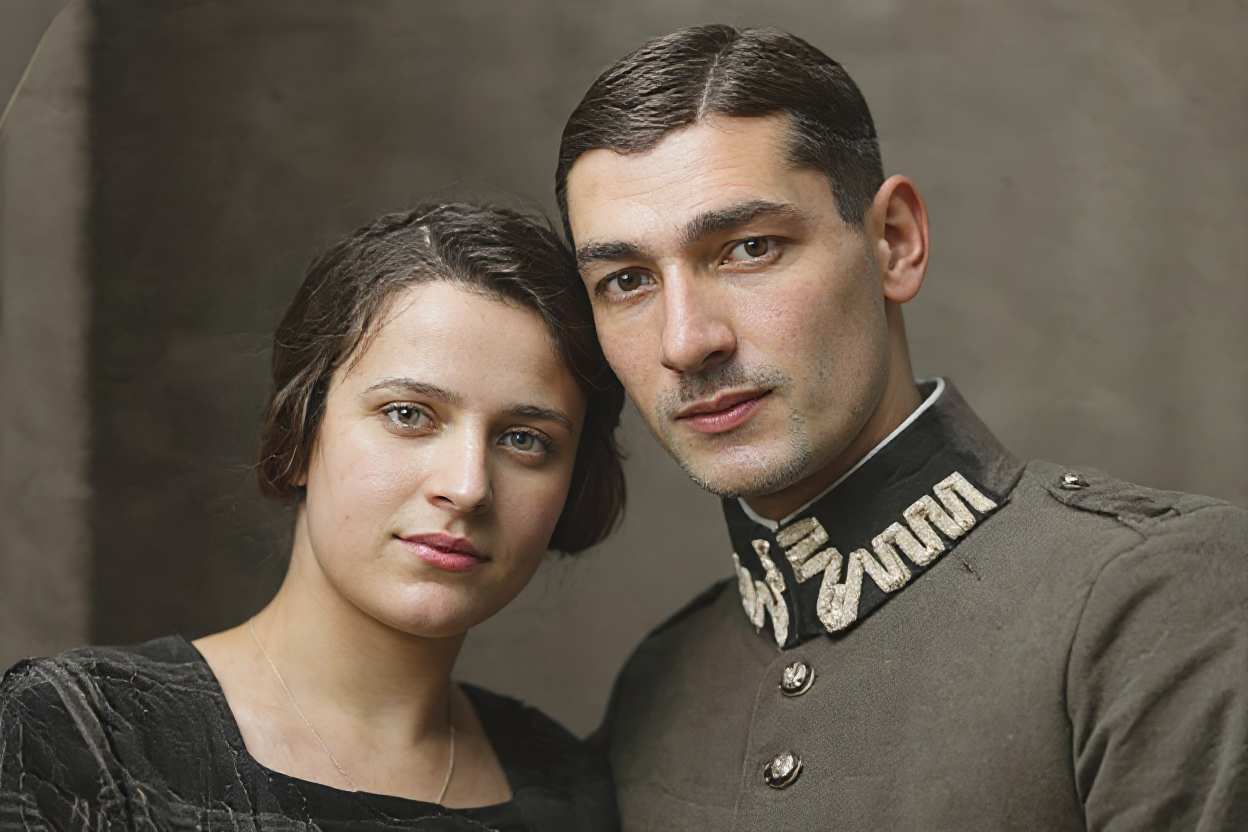 Same photograph after AI restoration with scratches and damage fully repaired